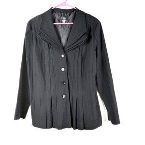 T Milano Black  Micro Pleated Triple Lapel Button Up Blazer Sz 14